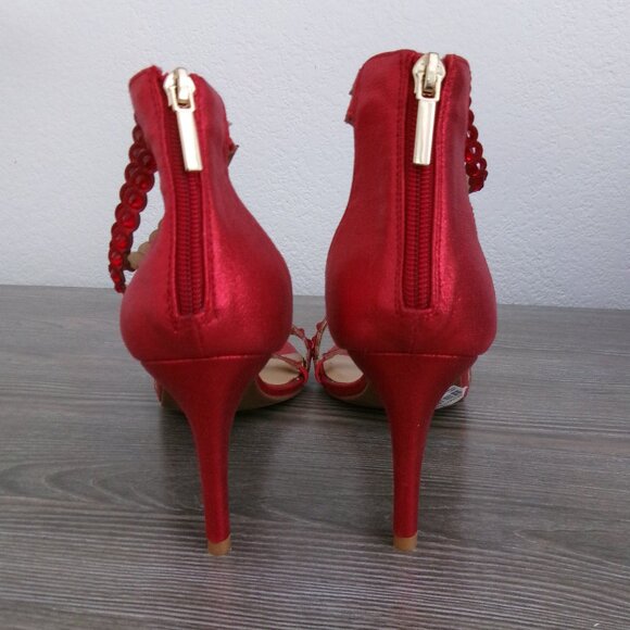 New Thalia Sodi Red Metallic Beaded Strappy DARRLA High Heels Open Toe 11 - Picture 12 of 16